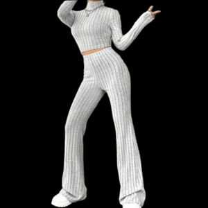 Ladies Solid Ribbed Two-piece Set sz Large